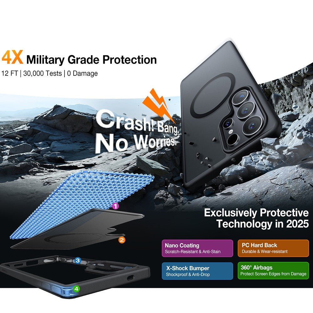 TORRAS Guardian-Mag Series For Samsung Galaxy S25 Ultra Case Compatible with MagSafe Skin-Touch Matte PC + TPU Phone Cover