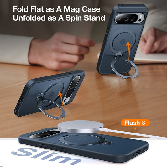 TORRAS Ostand Q3 Spin Series For Google Pixel 9 Pro XL Case Compatible with MagSafe Rotating Kickstand PC + TPU Phone Cover