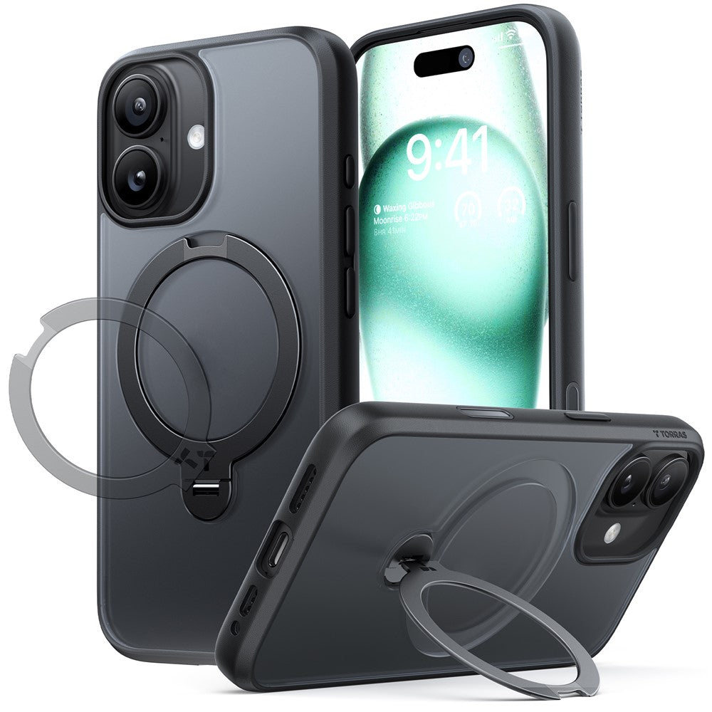 TORRAS Ostand Q3 Spin Series For iPhone 17 Case Magnetic Rotating Kickstand PC + TPU Phone Cover