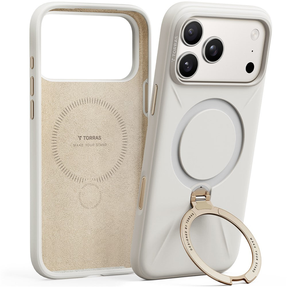 TORRAS Ostand Q3 Silicone Series For iPhone 17 Pro Max Case Magnetic Ring Kickstand Liquid Silicone + PC Phone Cover