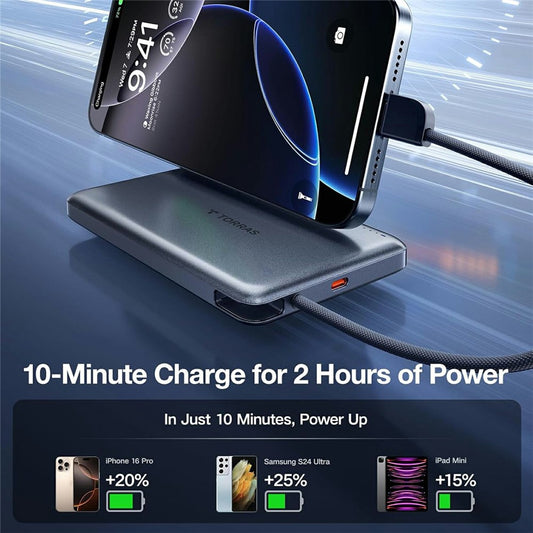 TORRAS Mini Power Bank 10000mAh Built-In Type-C Cable 22.5W PD Fast Charging Portable Charger