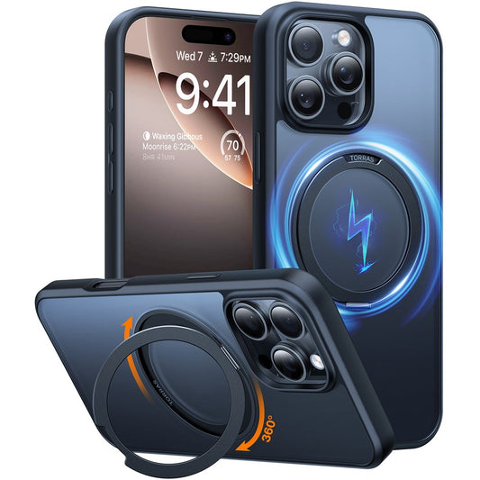TORRAS Ostand O1 Guardian Series for iPhone 16 Pro Case Rotating Kickstand TPU+PC Phone Cover Compatible with MagSafe