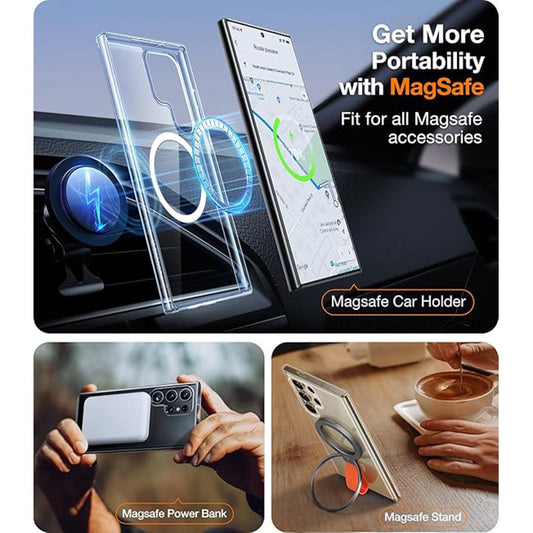 TORRAS Guardian-Mag Series For Samsung Galaxy S24 Ultra Case Compatible with MagSafe TPU Phone Cover, Transparent