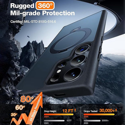 TORRAS Ostand Q3 Spin Series For Samsung Galaxy S24 Ultra Case Magnetic Kickstand PC + TPU Phone Cover