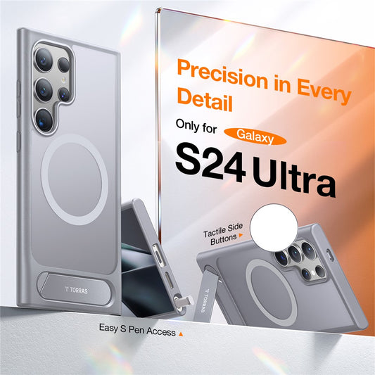 TORRAS Ostand L1 Series For Samsung Galaxy S24 Ultra Case Kickstand TPU+PC Phone Cover Compatible with MagSafe