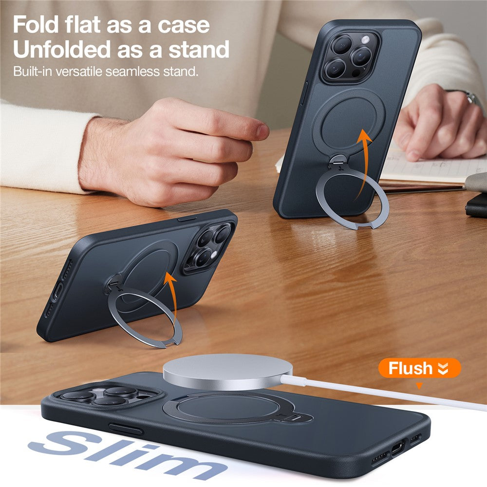 TORRAS Ostand Q3 Spin Series For iPhone 15 Pro Case Compatible with MagSafe Rotating Kickstand PC+TPU Protective Cover