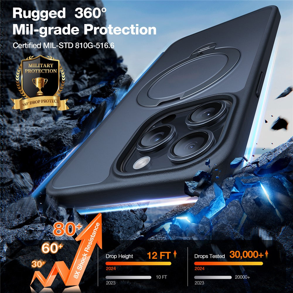 TORRAS Ostand Q3 Spin Series For iPhone 15 Pro Case Compatible with MagSafe Rotating Kickstand PC+TPU Protective Cover