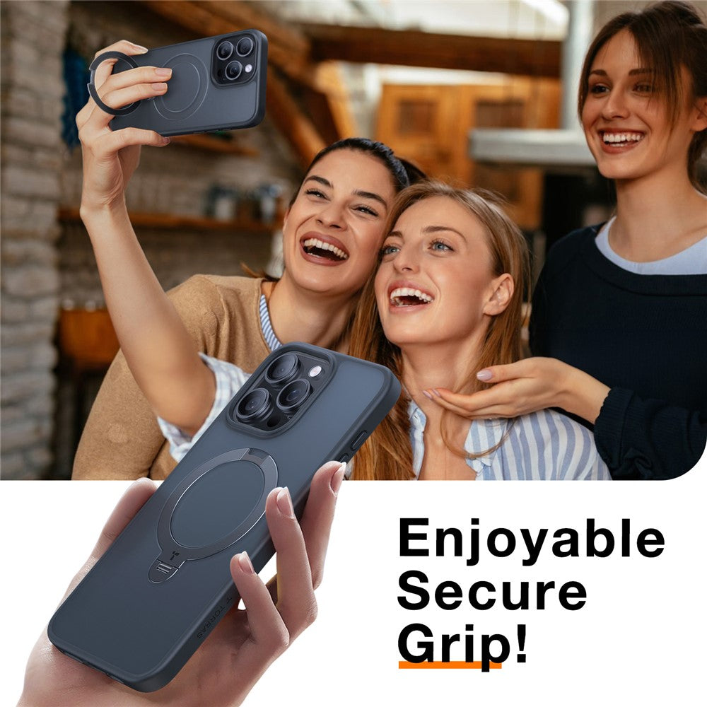 TORRAS Ostand Q3 Spin Series For iPhone 15 Pro Case Compatible with MagSafe Rotating Kickstand PC+TPU Protective Cover