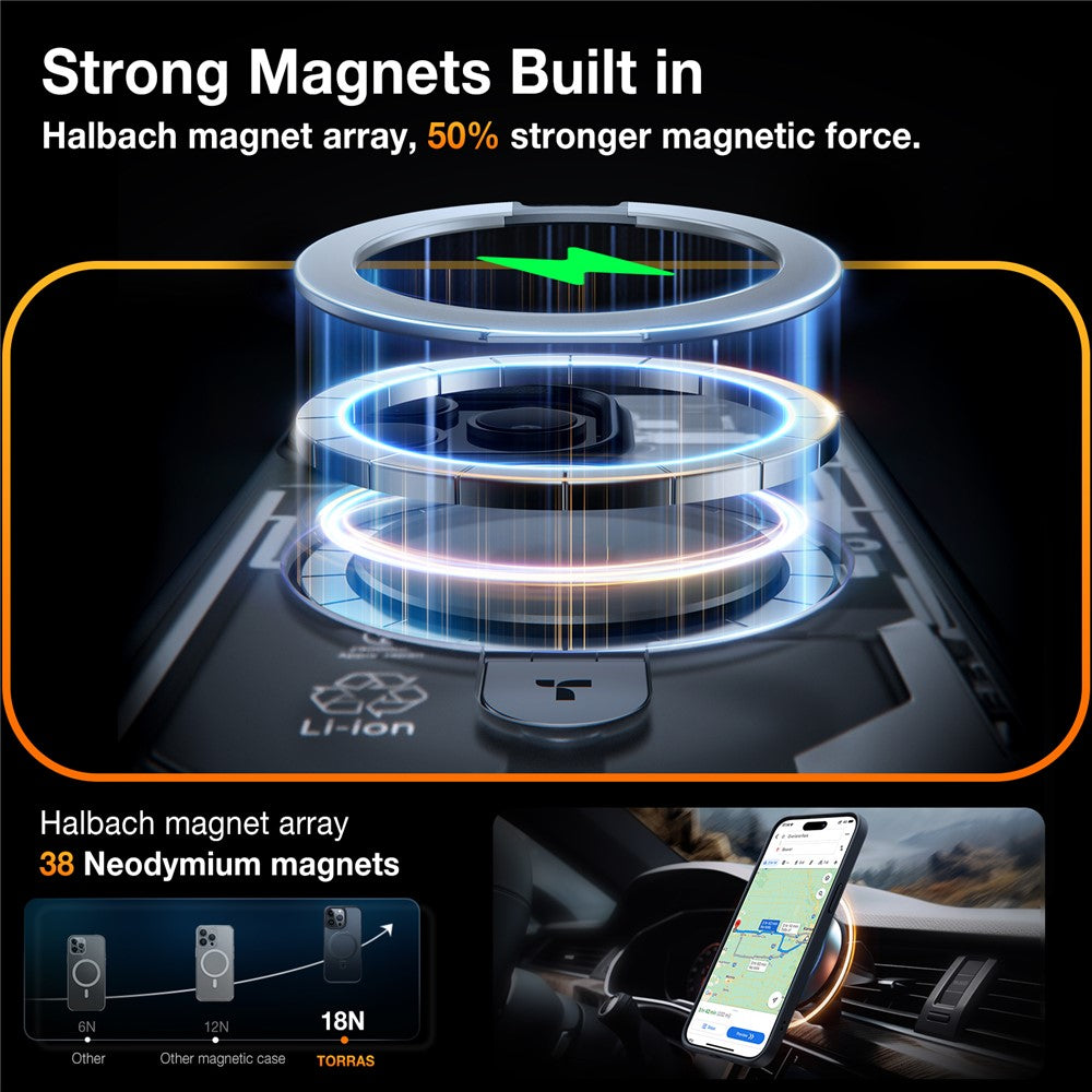 TORRAS Ostand Q1 Guardian Series for iPhone 15 Pro Max Case Compatible with MagSafe Kickstand TPU+PC Phone Cover