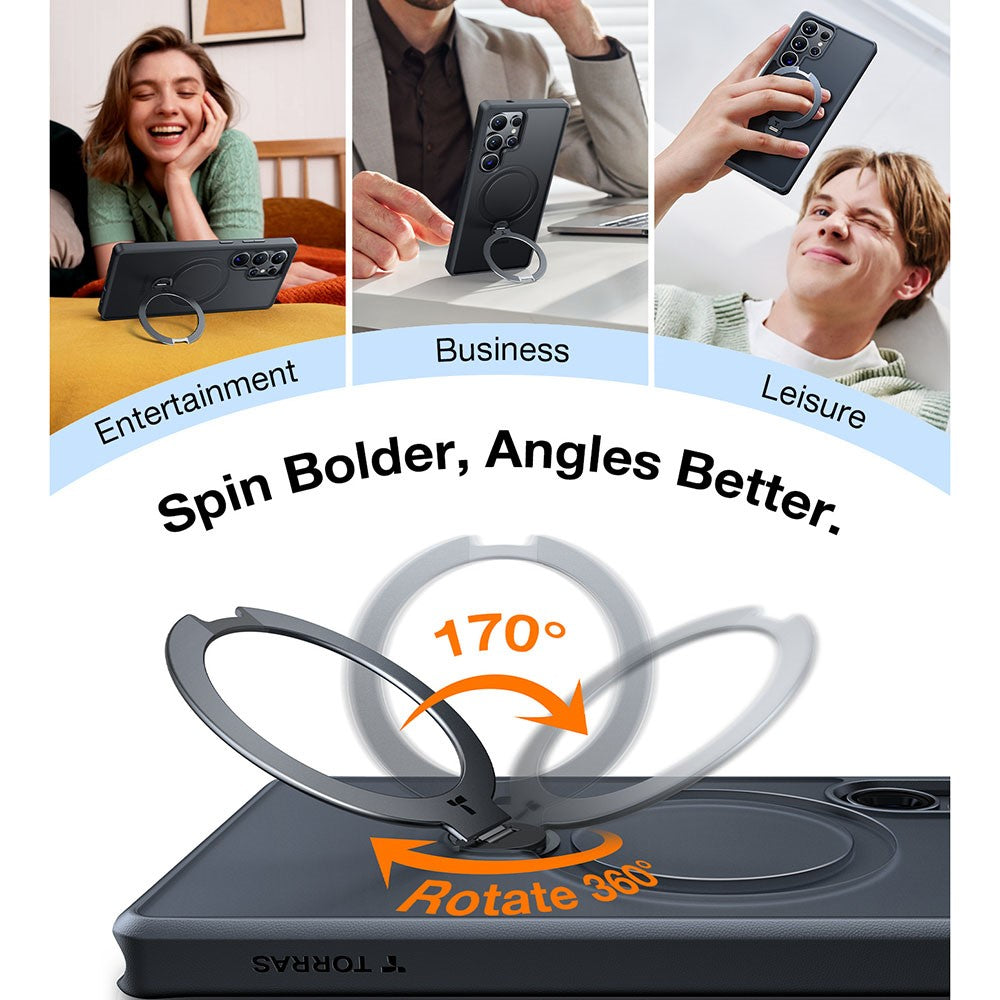 TORRAS Ostand Q3 Spin Series For Samsung Galaxy S25 Ultra Case Compatible with MagSafe Rotating Kickstand PC+TPU Phone Cover