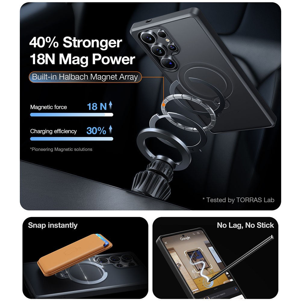 TORRAS Ostand Q3 Spin Series For Samsung Galaxy S25 Ultra Case Compatible with MagSafe Rotating Kickstand PC+TPU Phone Cover