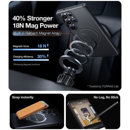 TORRAS Ostand Q3 Spin Series For Samsung Galaxy S25 Ultra Case Compatible with MagSafe Rotating Kickstand PC+TPU Phone Cover