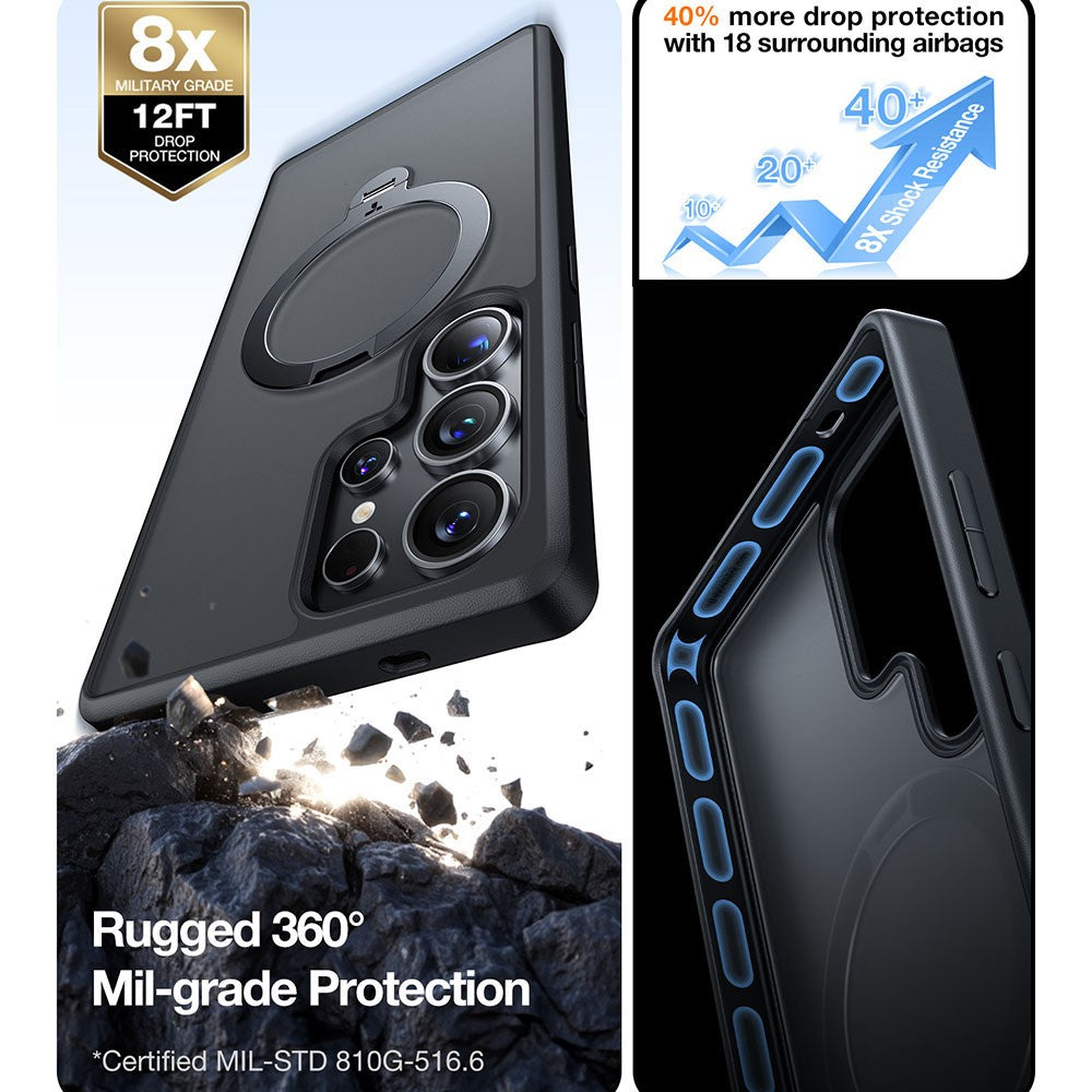 TORRAS Ostand Q3 Spin Series For Samsung Galaxy S25 Ultra Case Compatible with MagSafe Rotating Kickstand PC+TPU Phone Cover