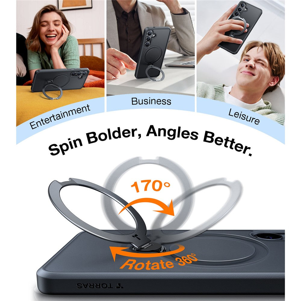 TORRAS Ostand Q3 Spin Series For Samsung Galaxy S25+ Case Compatible with MagSafe Rotating Kickstand PC+TPU Phone Cover