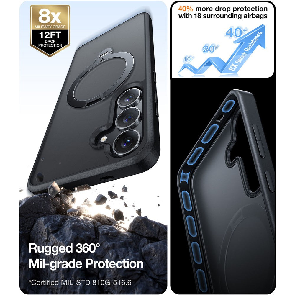 TORRAS Ostand Q3 Spin Series For Samsung Galaxy S25 Case Compatible with MagSafe Rotating Kickstand PC+TPU Phone Cover