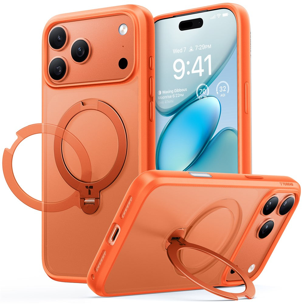 TORRAS Ostand Q3 Spin Series For iPhone 17 Pro Case Magnetic Rotating Kickstand PC + TPU Phone Cover