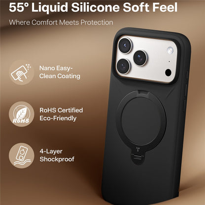 TORRAS Ostand Q3 Silicone Series For iPhone 17 Pro Max Case Magnetic Ring Kickstand Liquid Silicone + PC Phone Cover
