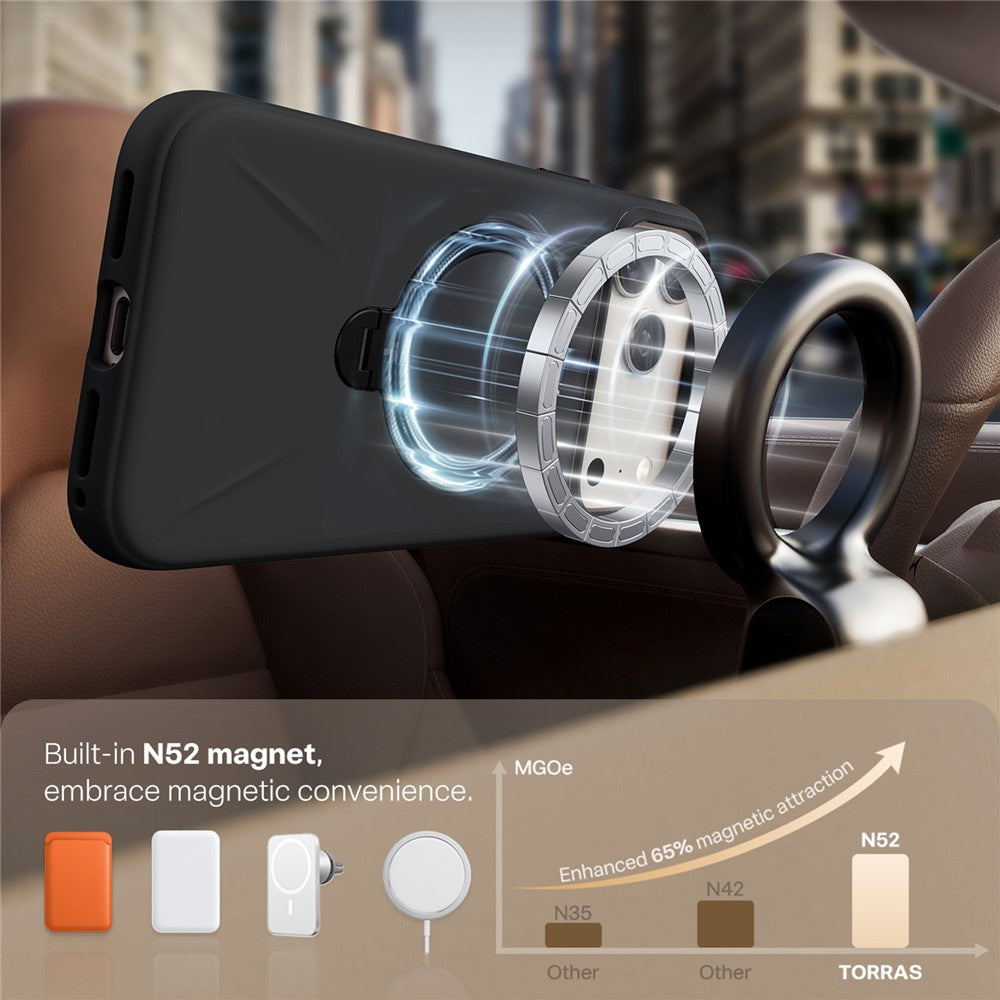 TORRAS Ostand Q3 Silicone Series For iPhone 17 Pro Max Case Magnetic Ring Kickstand Liquid Silicone + PC Phone Cover