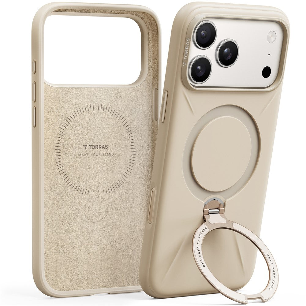 TORRAS Ostand Q3 Silicone Series For iPhone 17 Pro Max Case Magnetic Ring Kickstand Liquid Silicone + PC Phone Cover