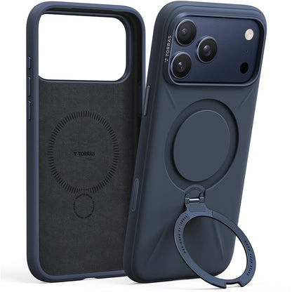 TORRAS Ostand Q3 Silicone Series For iPhone 17 Pro Max Case Magnetic Ring Kickstand Liquid Silicone + PC Phone Cover