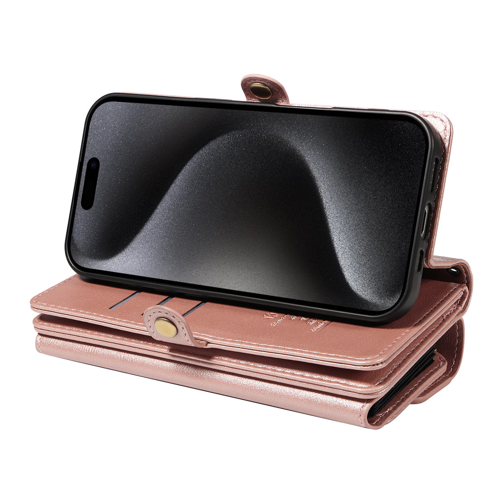 For iPhone 15 Pro Case YIKATU YK-008 Zipper Wallet Leather Phone Cover with Shoulder Strap