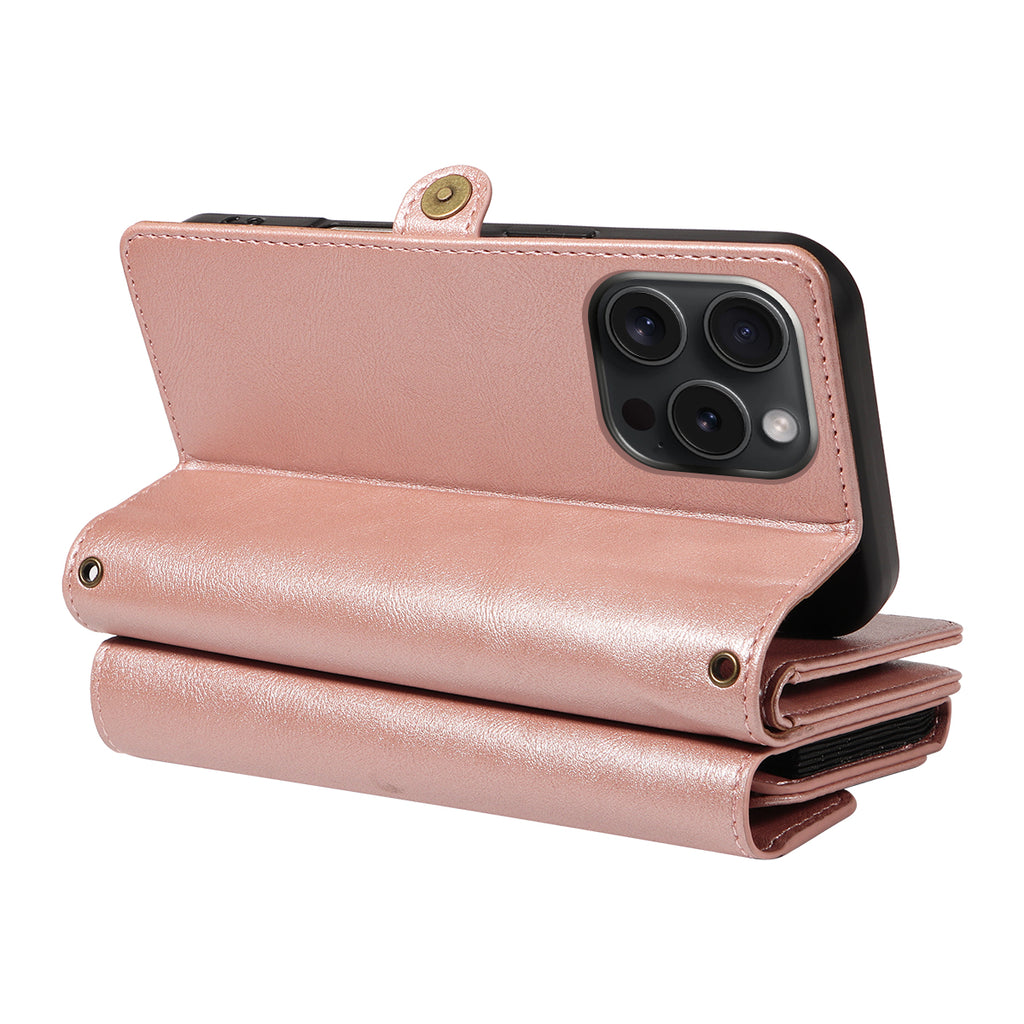 For iPhone 15 Pro Case YIKATU YK-008 Zipper Wallet Leather Phone Cover with Shoulder Strap