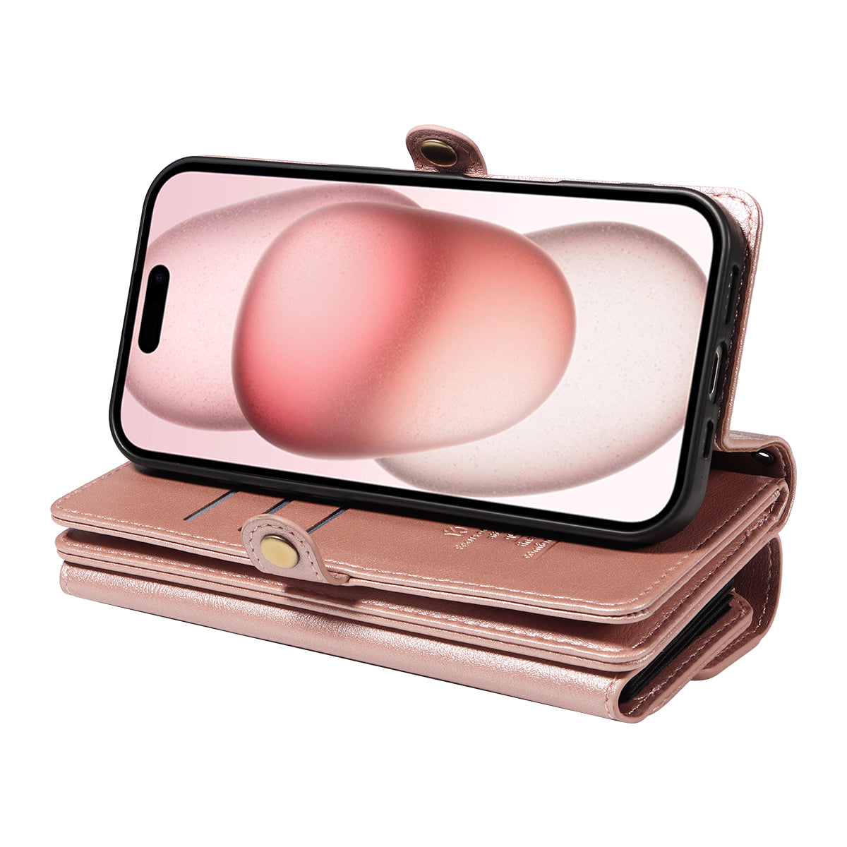 For iPhone 15 Case YIKATU YK-008 Zipper Wallet Leather Phone Cover with Shoulder Strap