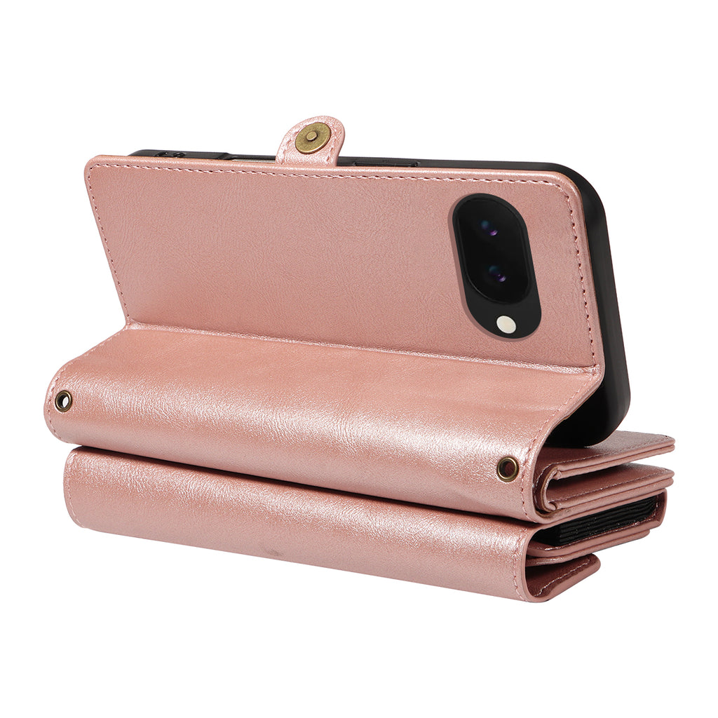 For Google Pixel 9a Case YIKATU YK-008 Zipper Wallet Leather Phone Cover with Shoulder Strap