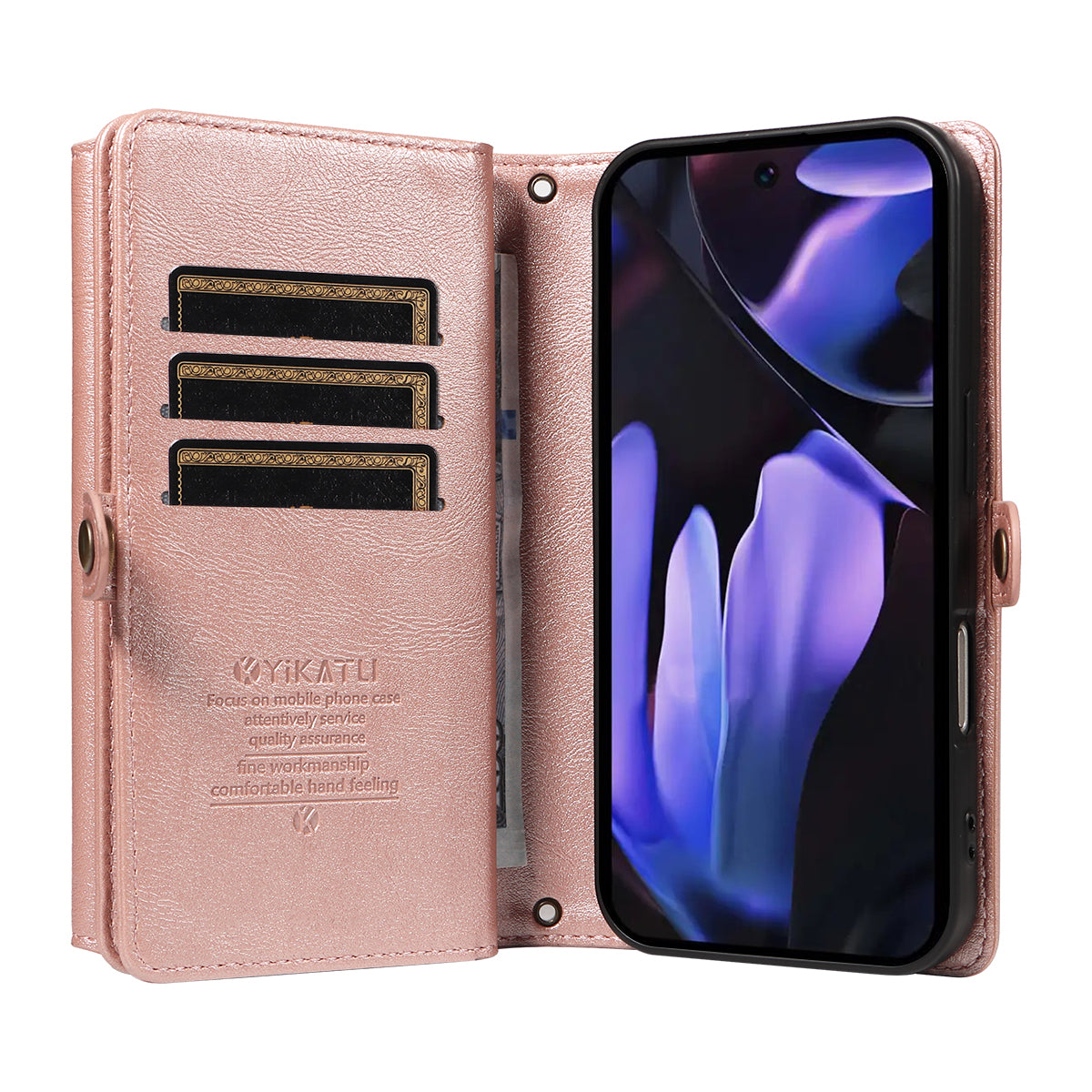 For Google Pixel 9a Case YIKATU YK-008 Zipper Wallet Leather Phone Cover with Shoulder Strap