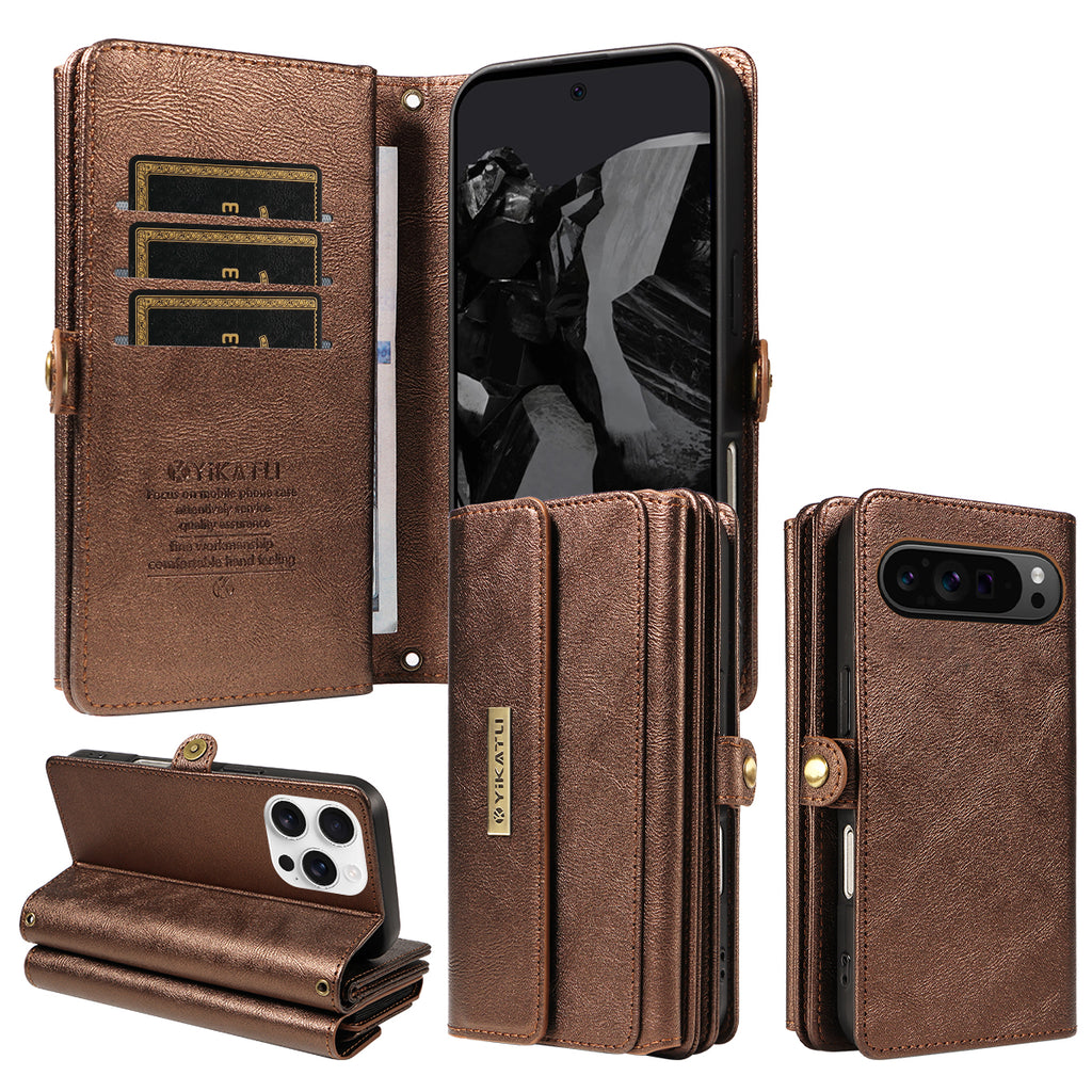 For Google Pixel 10 Pro / Google Pixel 9 / Google Pixel 9 Pro / Google Pixel 10 Case YIKATU YK-008 Zipper Wallet Leather Phone Cover with Shoulder Strap