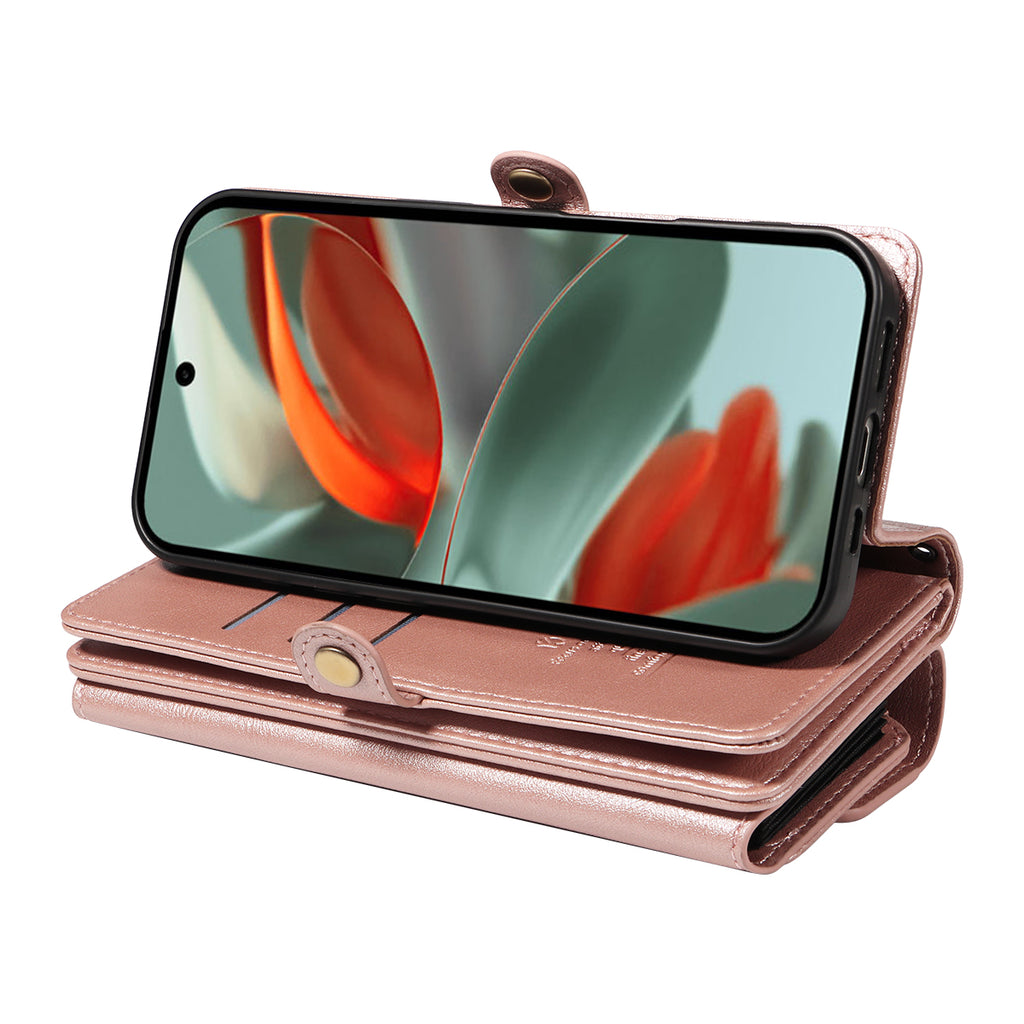 For Google Pixel 9 Pro XL / Google Pixel 10 Pro XL Case YIKATU YK-008 Zipper Wallet Leather Phone Cover with Shoulder Strap