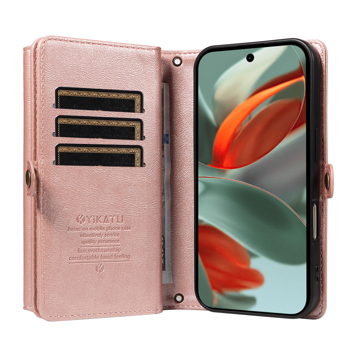 For Google Pixel 9 Pro XL / Google Pixel 10 Pro XL Case YIKATU YK-008 Zipper Wallet Leather Phone Cover with Shoulder Strap