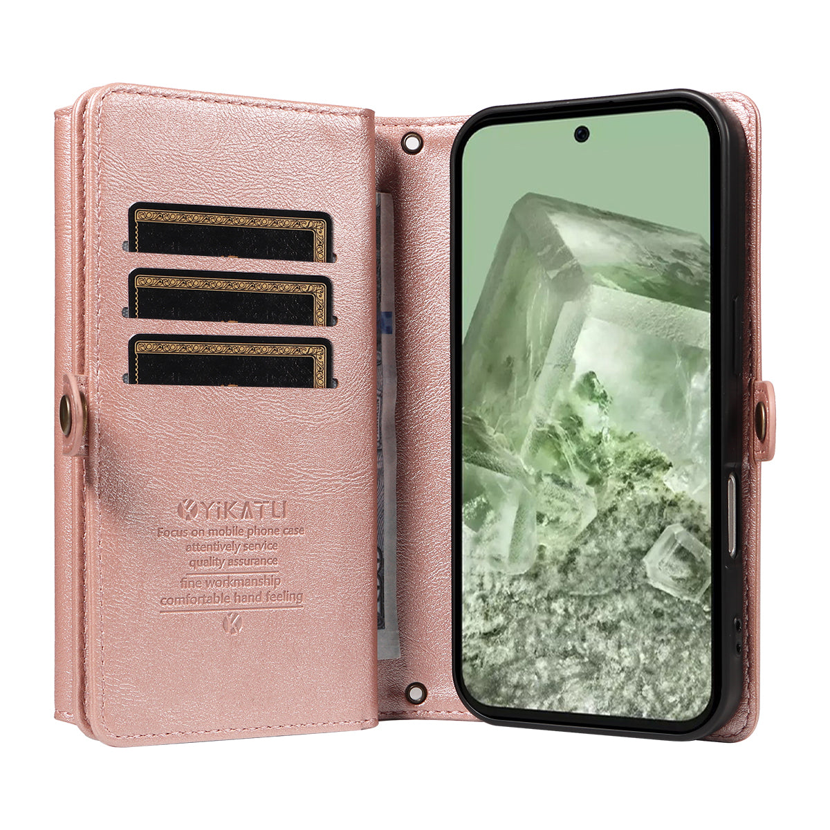 For Google Pixel 8a Case YIKATU YK-008 Zipper Wallet Leather Phone Cover with Shoulder Strap