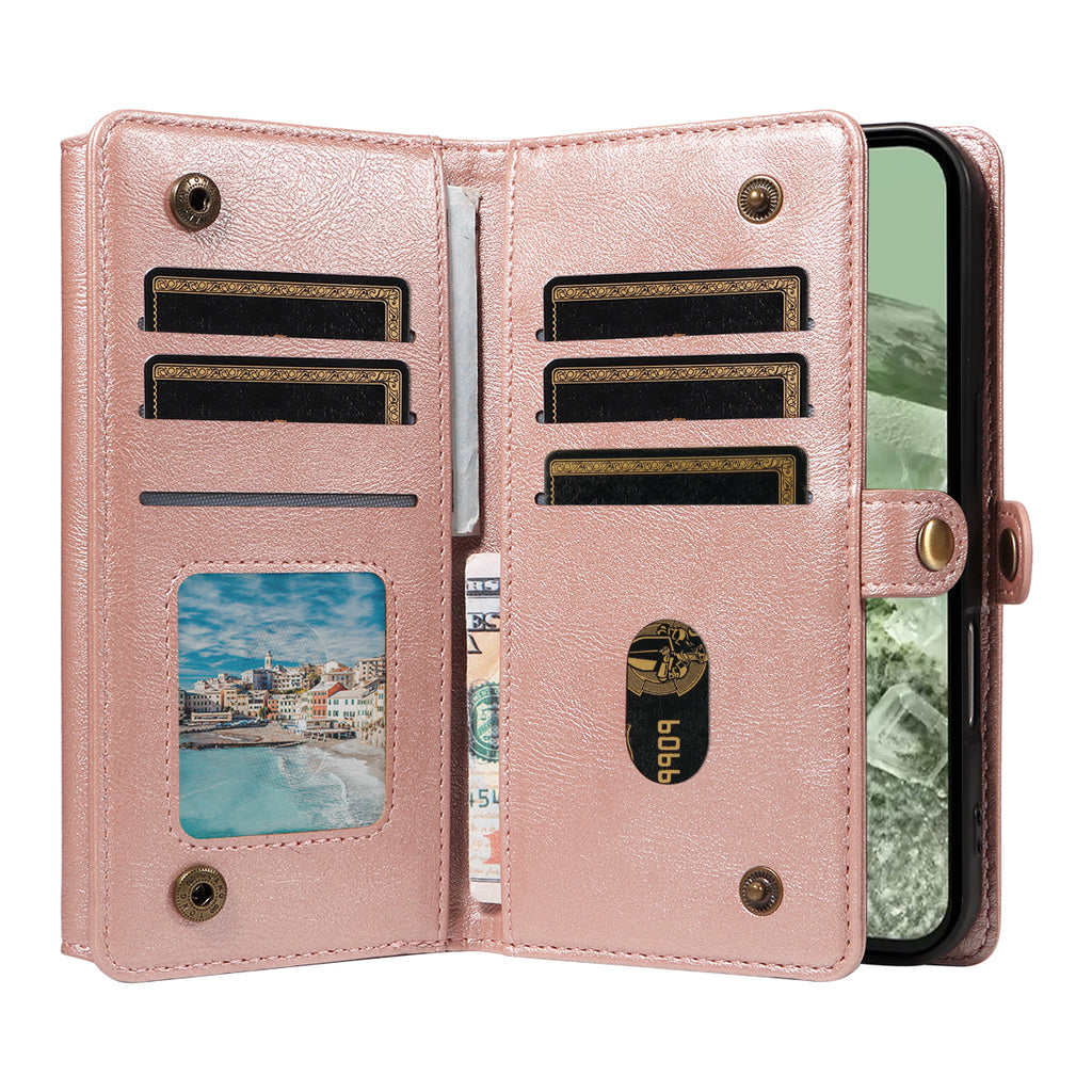 For Google Pixel 8a Case YIKATU YK-008 Zipper Wallet Leather Phone Cover with Shoulder Strap