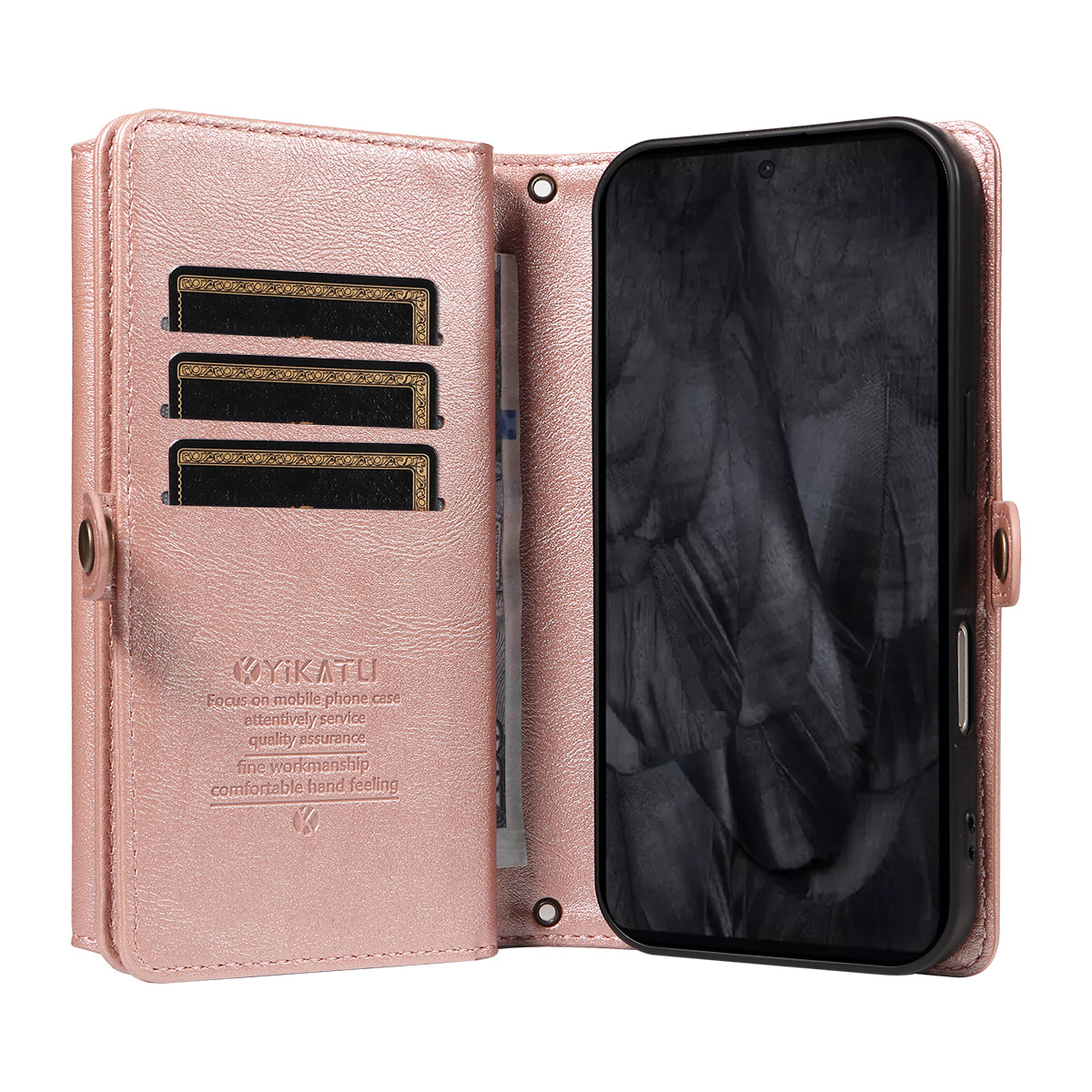 For Google Pixel 8 Pro Case YIKATU YK-008 Zipper Wallet Leather Phone Cover with Shoulder Strap