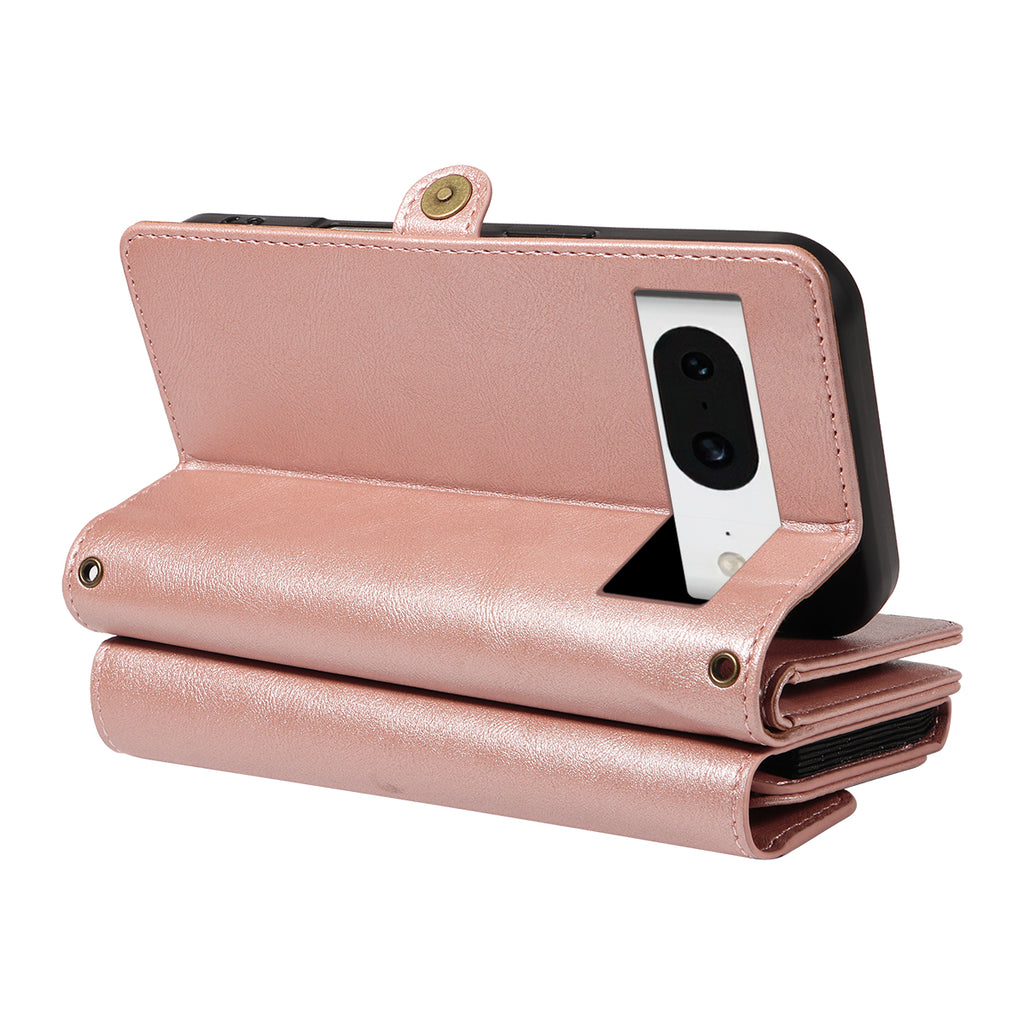 For Google Pixel 8 Case YIKATU YK-008 Zipper Wallet Leather Phone Cover with Shoulder Strap