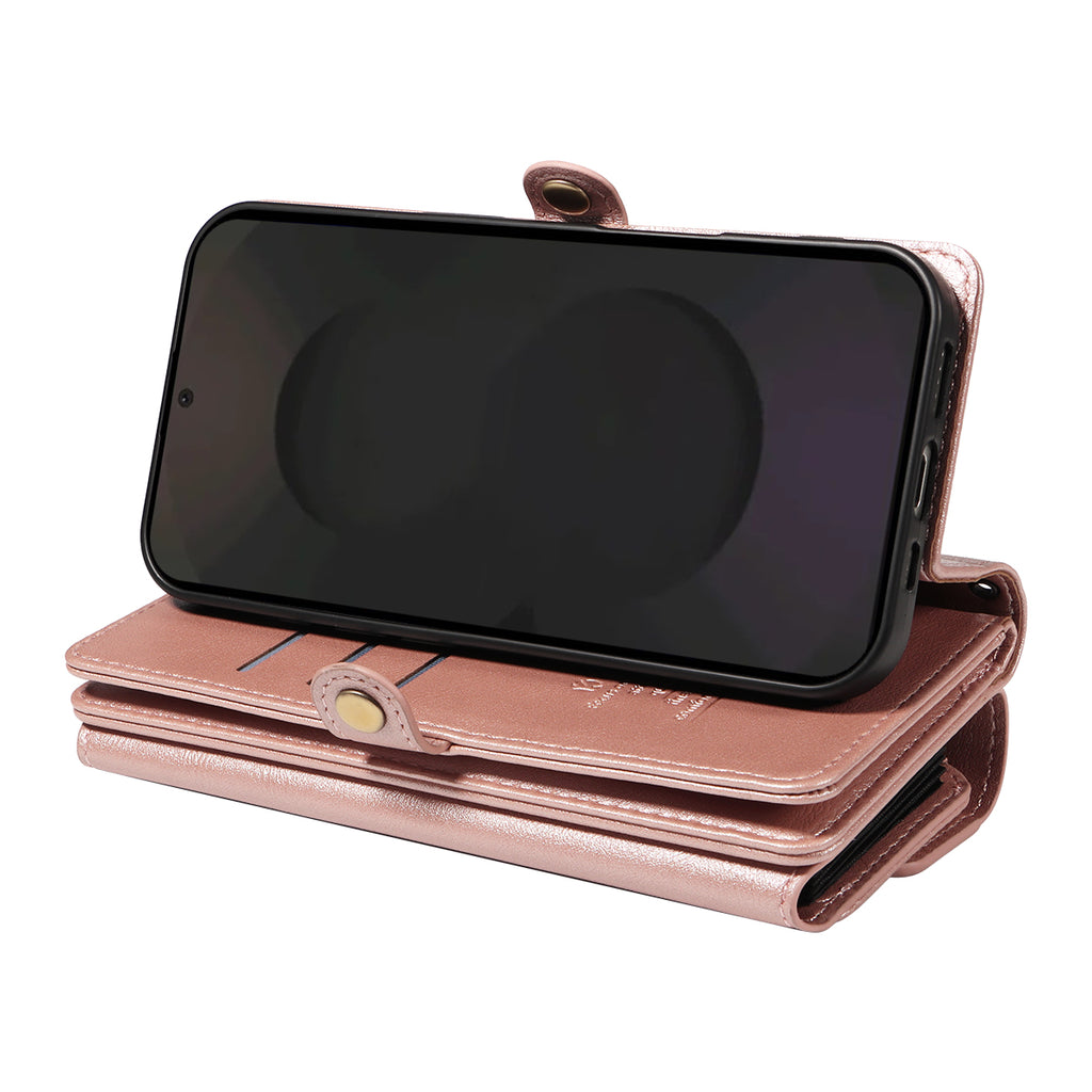 For Samsung Galaxy S25 FE Case YIKATU YK-008 Zipper Wallet Leather Phone Cover with Shoulder Strap