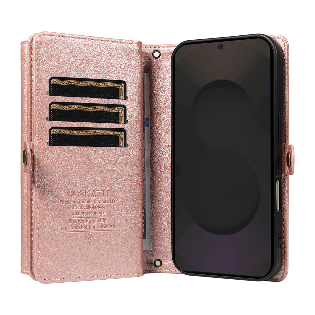 For Samsung Galaxy S25 FE Case YIKATU YK-008 Zipper Wallet Leather Phone Cover with Shoulder Strap