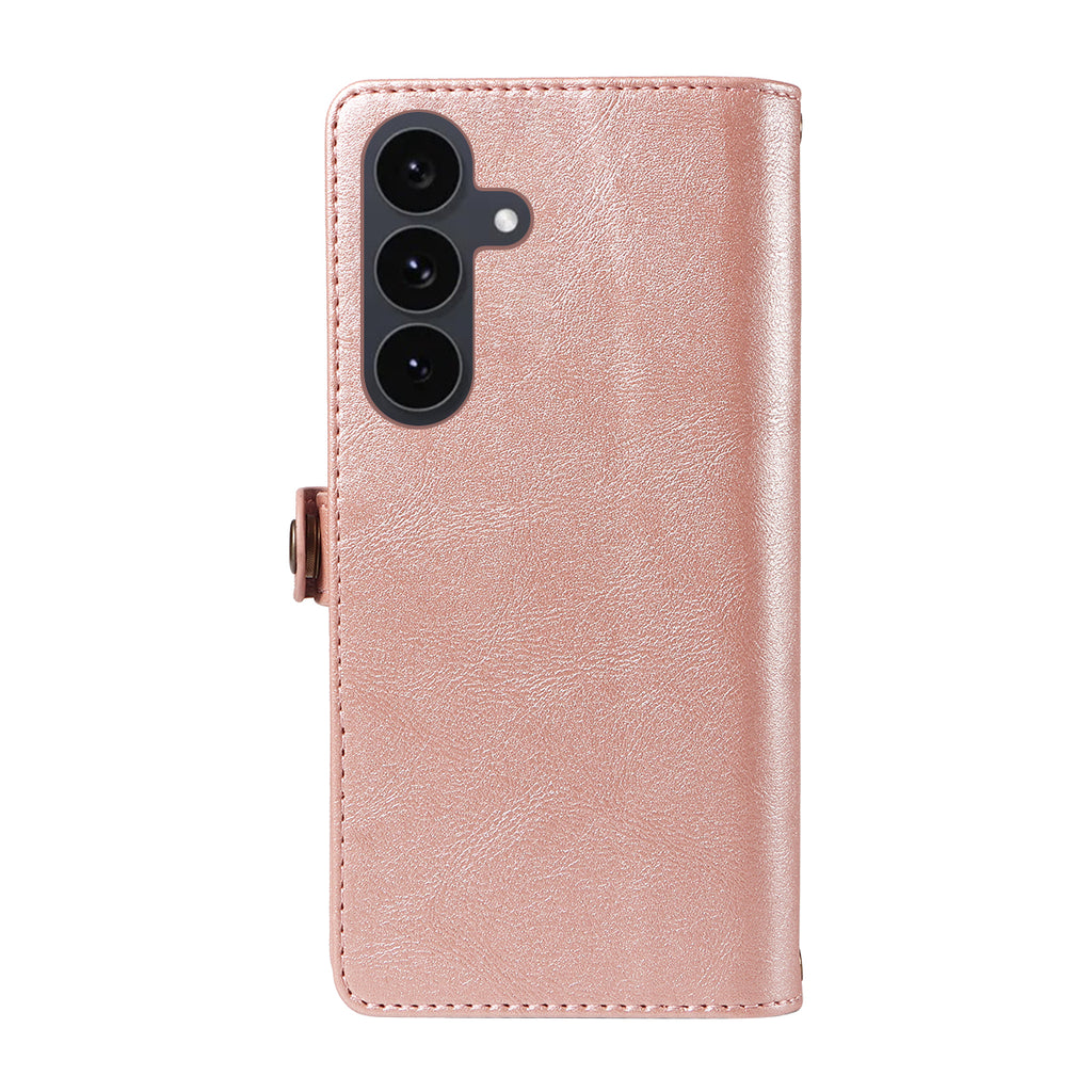 For Samsung Galaxy S25 FE Case YIKATU YK-008 Zipper Wallet Leather Phone Cover with Shoulder Strap