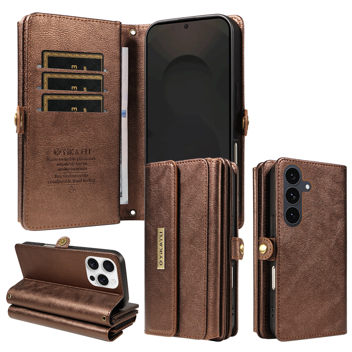 For Samsung Galaxy S25 FE Case YIKATU YK-008 Zipper Wallet Leather Phone Cover with Shoulder Strap