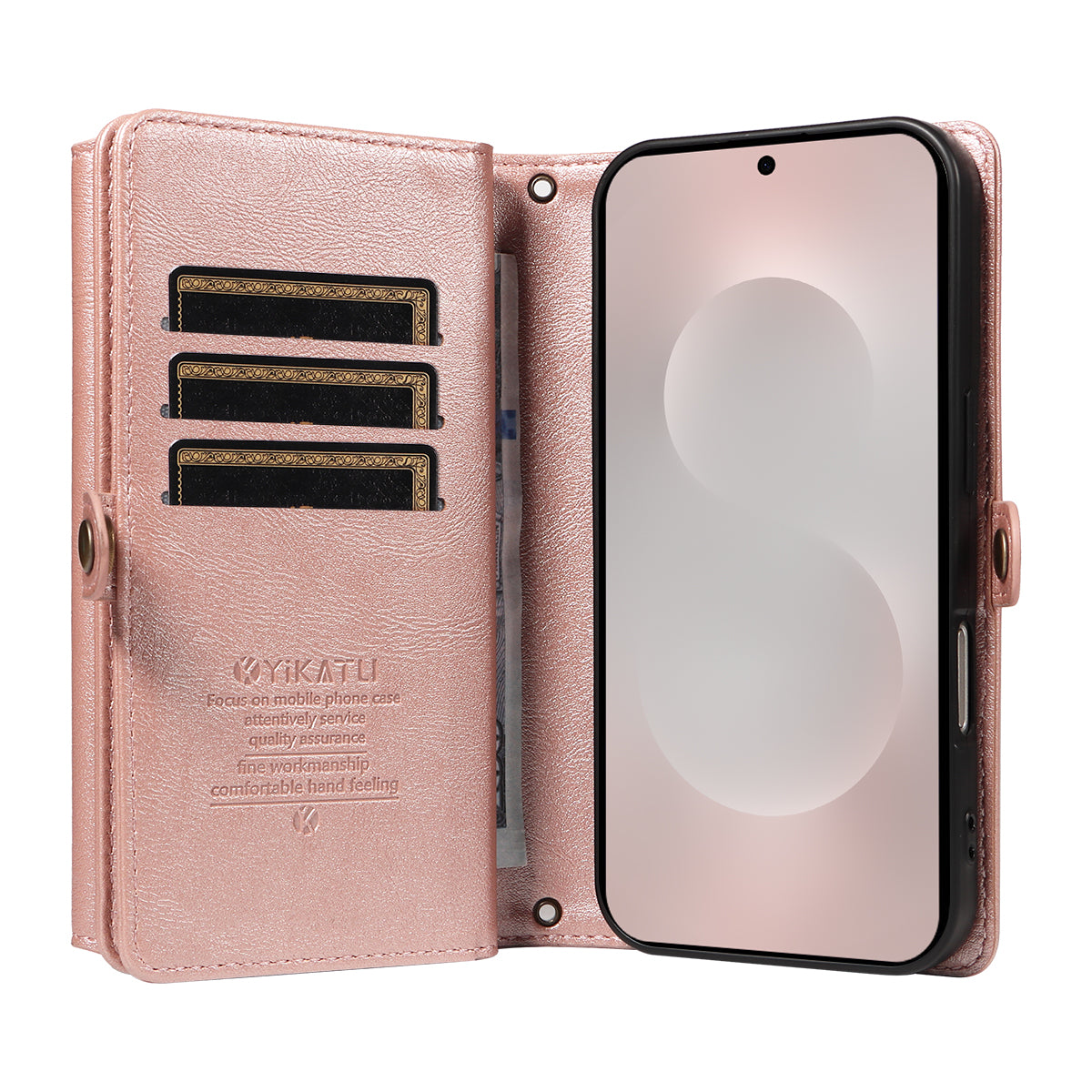 For Samsung Galaxy S25 Edge Case YIKATU YK-008 Zipper Wallet Leather Phone Cover with Shoulder Strap