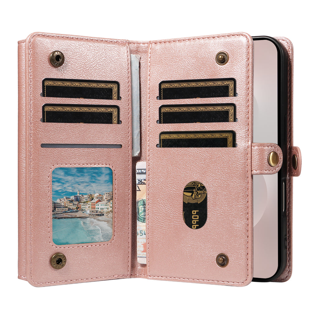 For Samsung Galaxy S25 Edge Case YIKATU YK-008 Zipper Wallet Leather Phone Cover with Shoulder Strap