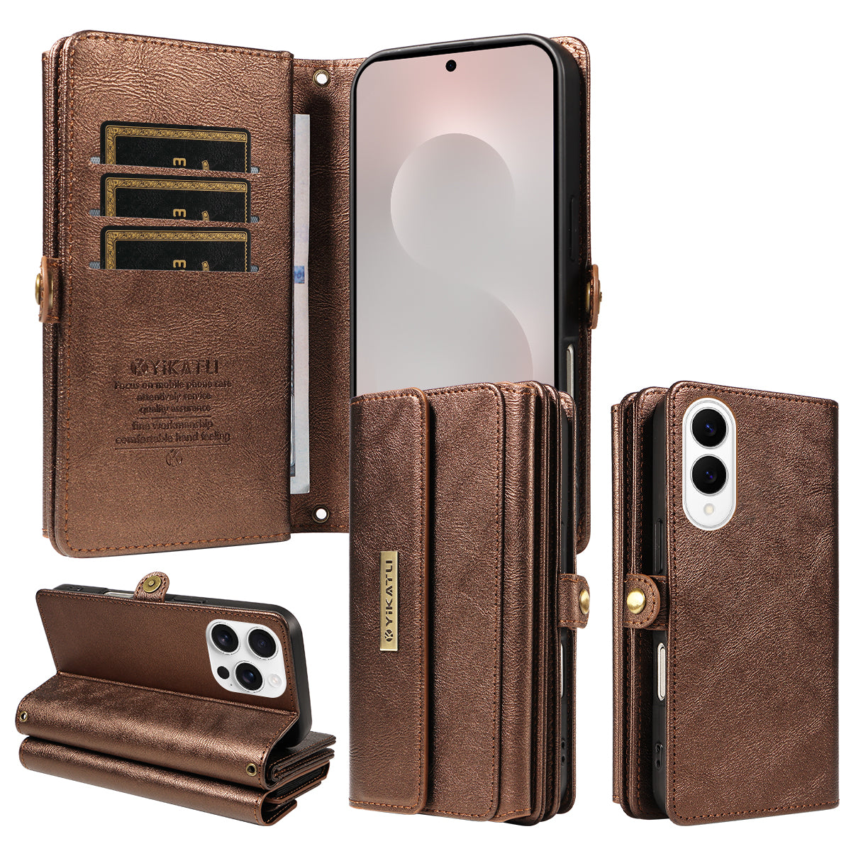 For Samsung Galaxy S25 Edge Case YIKATU YK-008 Zipper Wallet Leather Phone Cover with Shoulder Strap