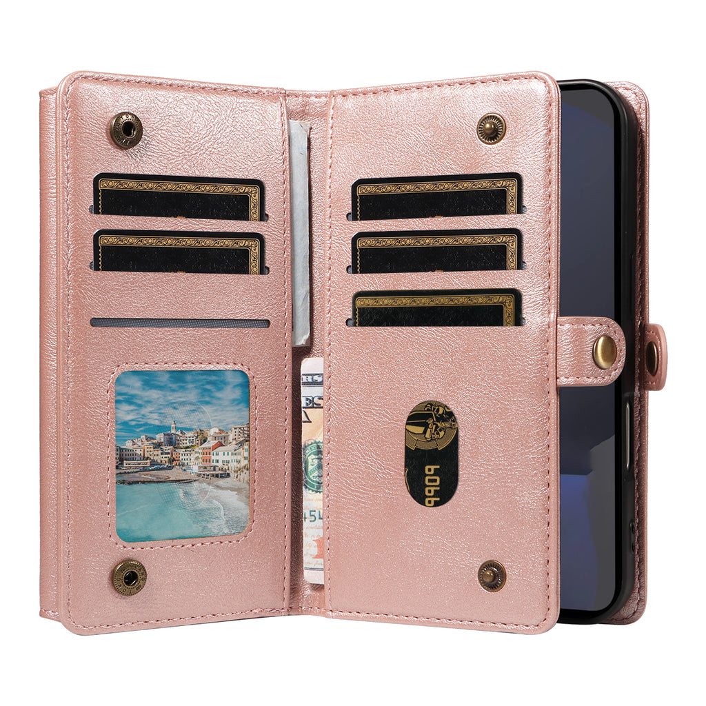 For Samsung Galaxy S24 FE Case YIKATU YK-008 Zipper Wallet Leather Phone Cover with Shoulder Strap