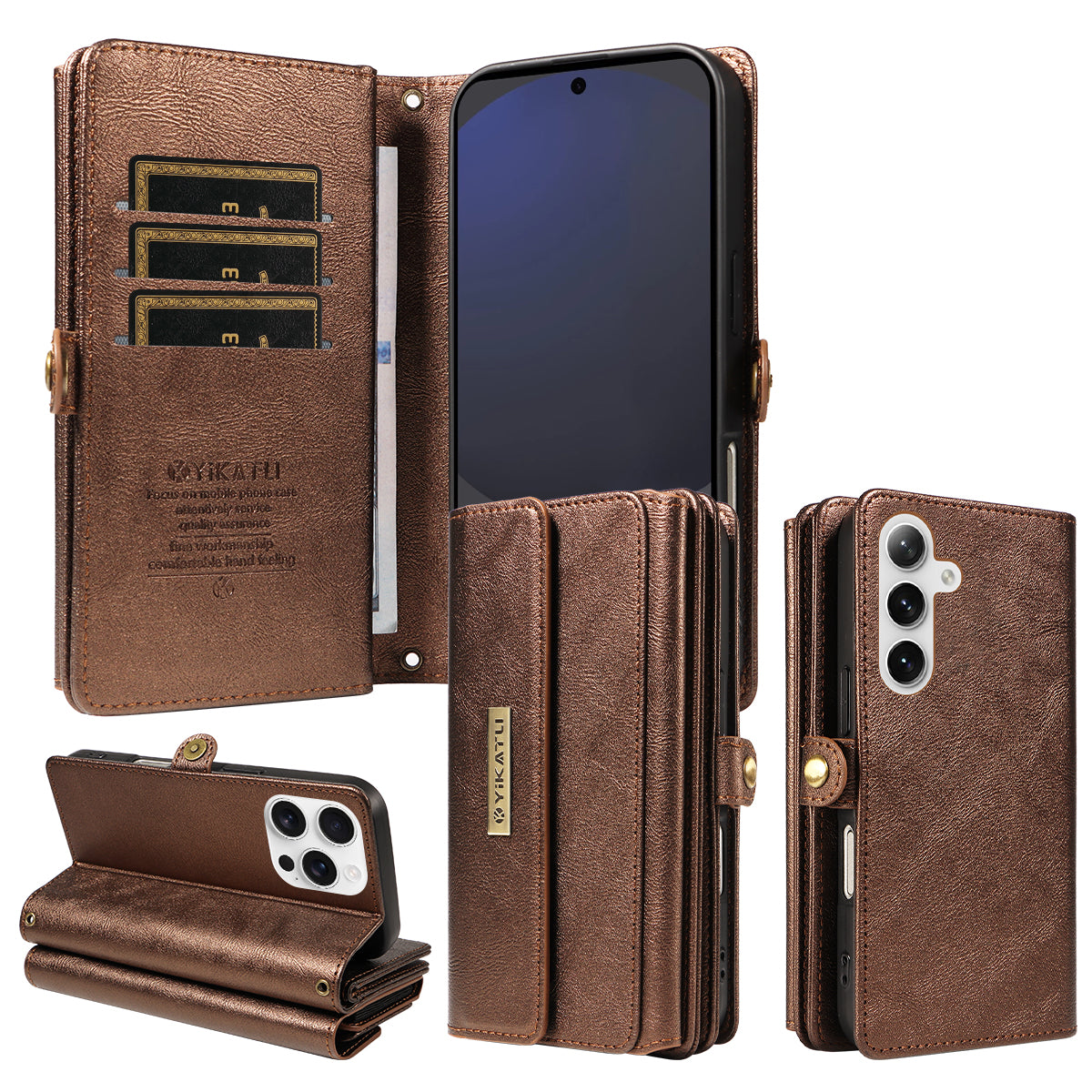 For Samsung Galaxy S24 FE Case YIKATU YK-008 Zipper Wallet Leather Phone Cover with Shoulder Strap