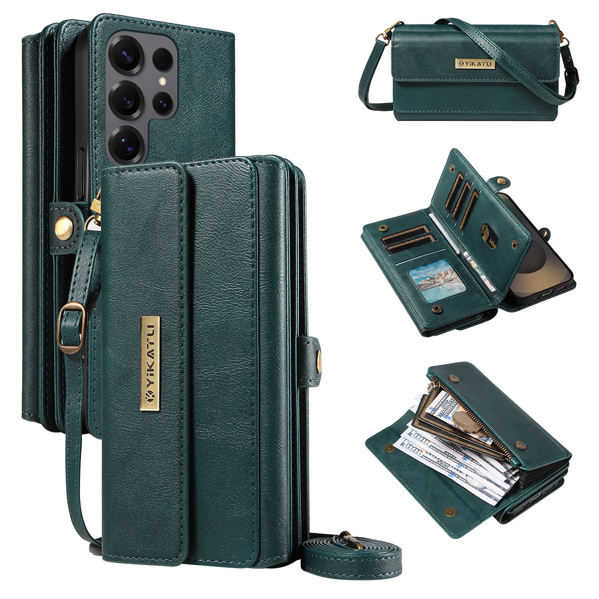 For Samsung Galaxy S25 Ultra Case YIKATU YK-008 Zipper Wallet Leather Phone Cover with Shoulder Strap