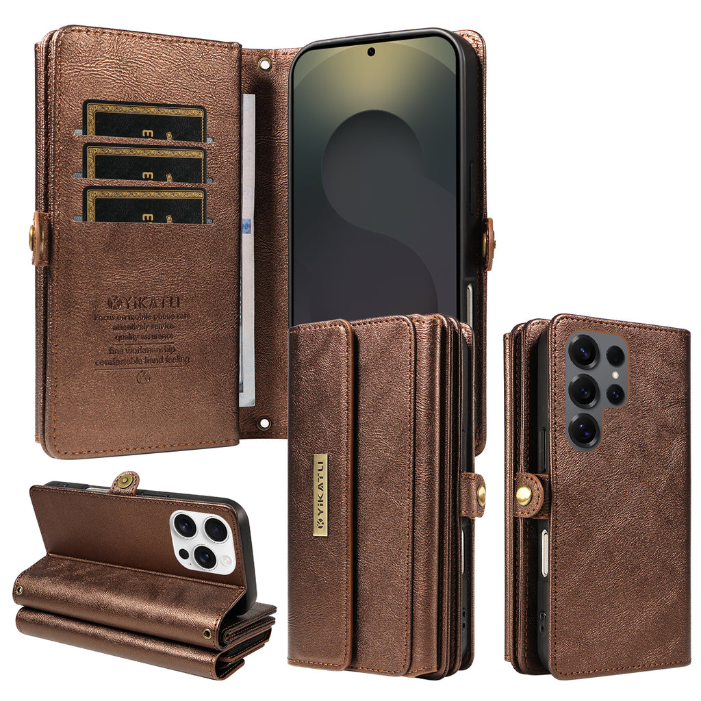 Étui portefeuille en cuir YIKATU YK-008 avec fermeture éclair et bandoulière pour Samsung Galaxy S25 Ultra