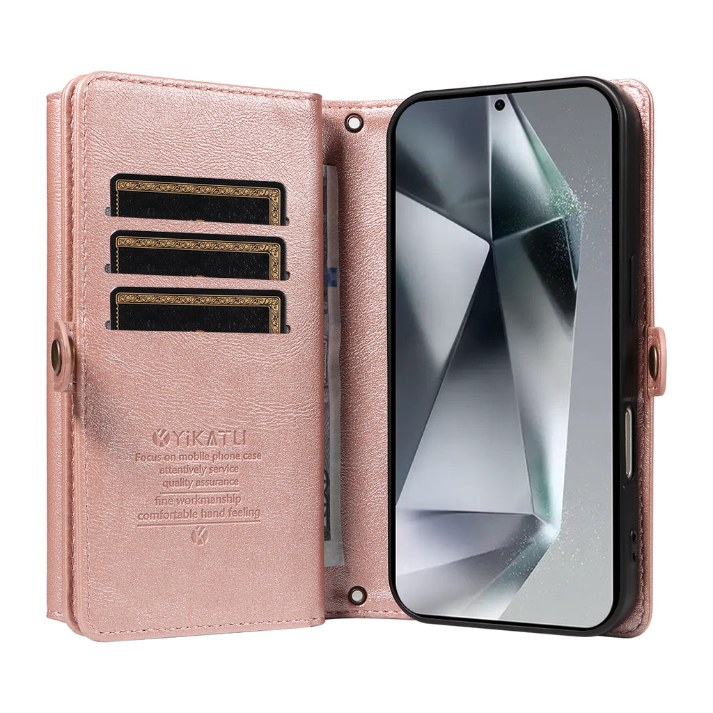 For Samsung Galaxy S24 Ultra Case YIKATU YK-008 Zipper Wallet Leather Phone Cover with Shoulder Strap