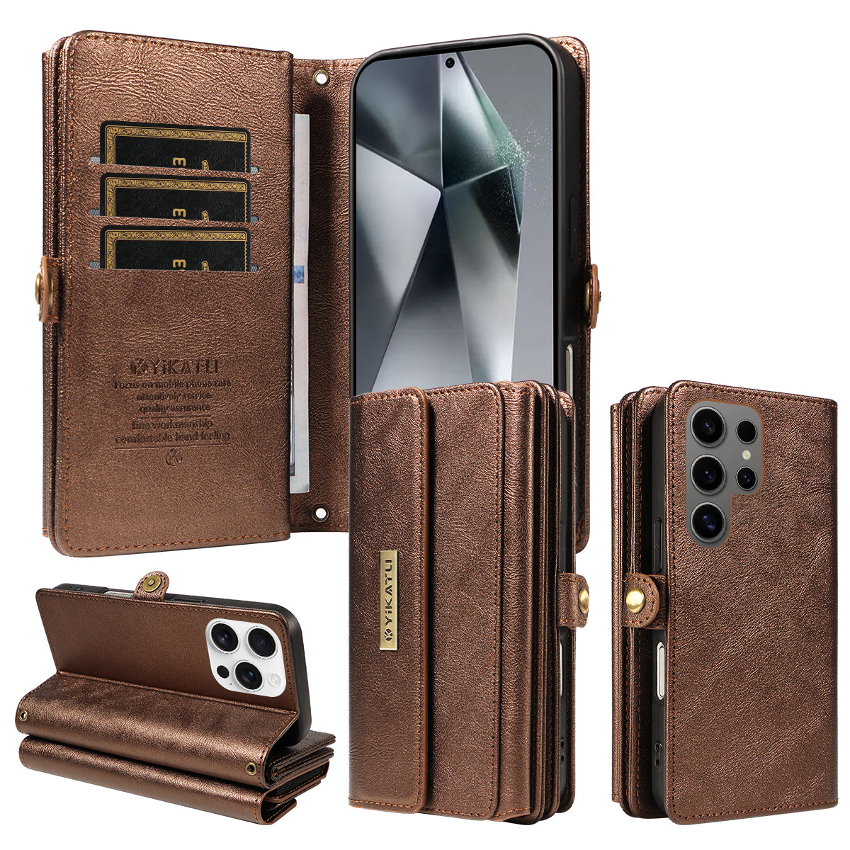 For Samsung Galaxy S24 Ultra Case YIKATU YK-008 Zipper Wallet Leather Phone Cover with Shoulder Strap