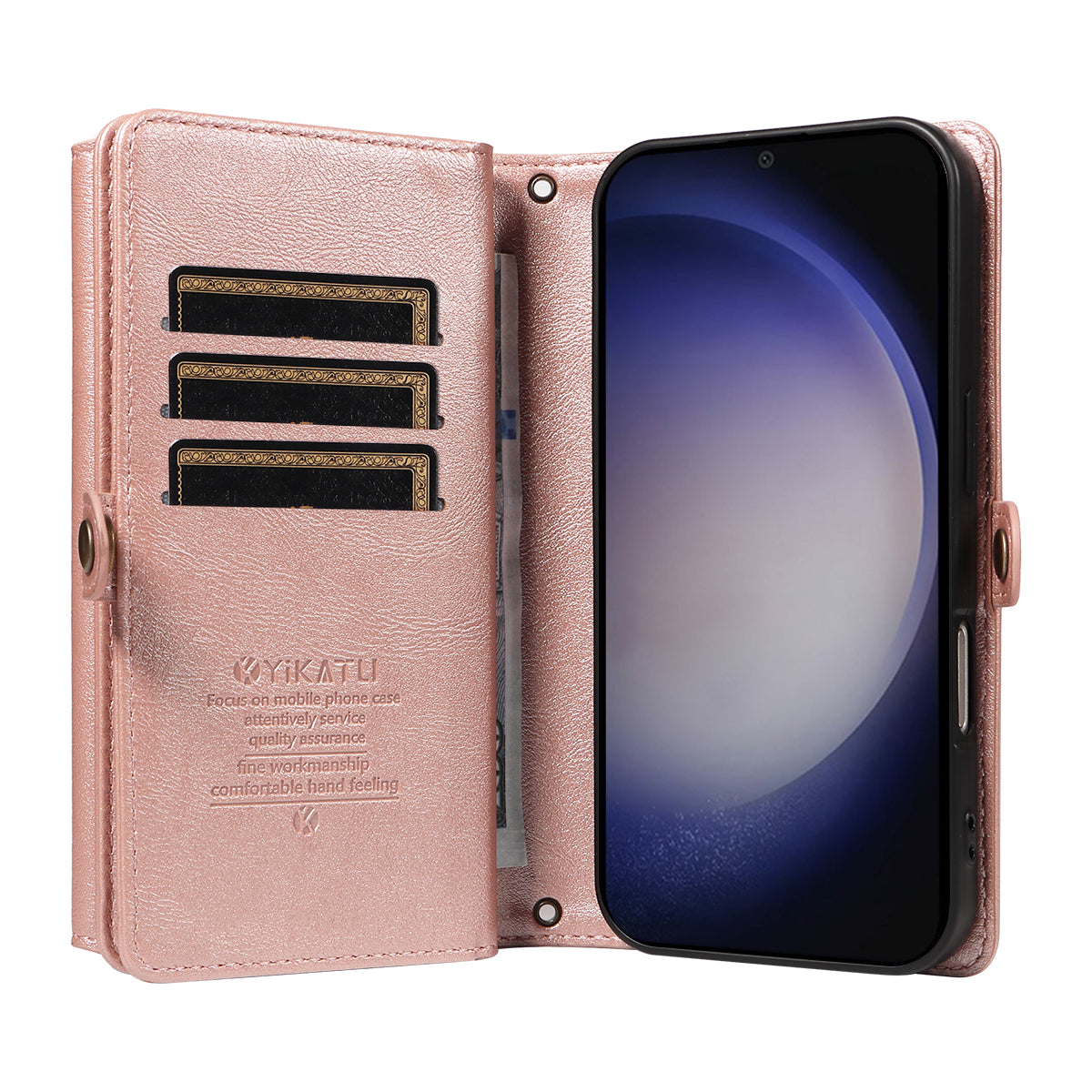 For Samsung Galaxy S25+ / Galaxy S24+ Case YIKATU YK-008 Zipper Wallet Leather Phone Cover with Shoulder Strap